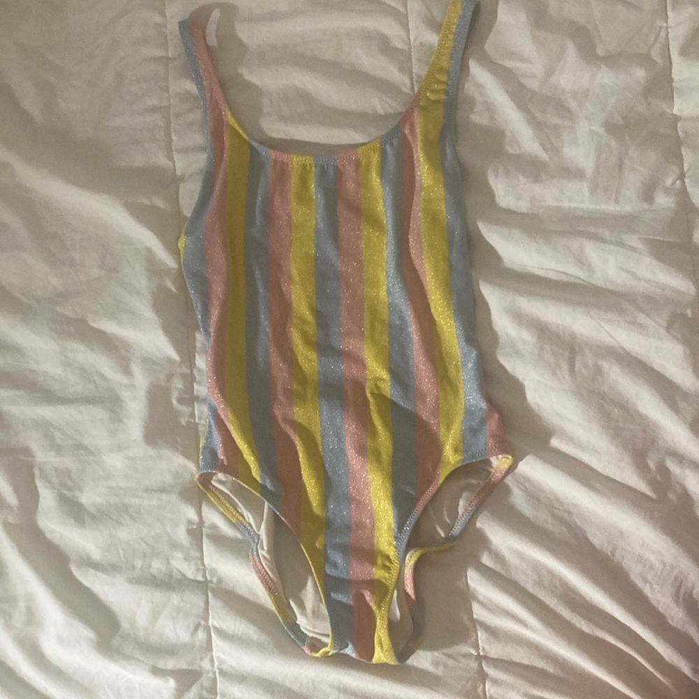 Solid and Striped One Piece striped shimmer swimsuit
